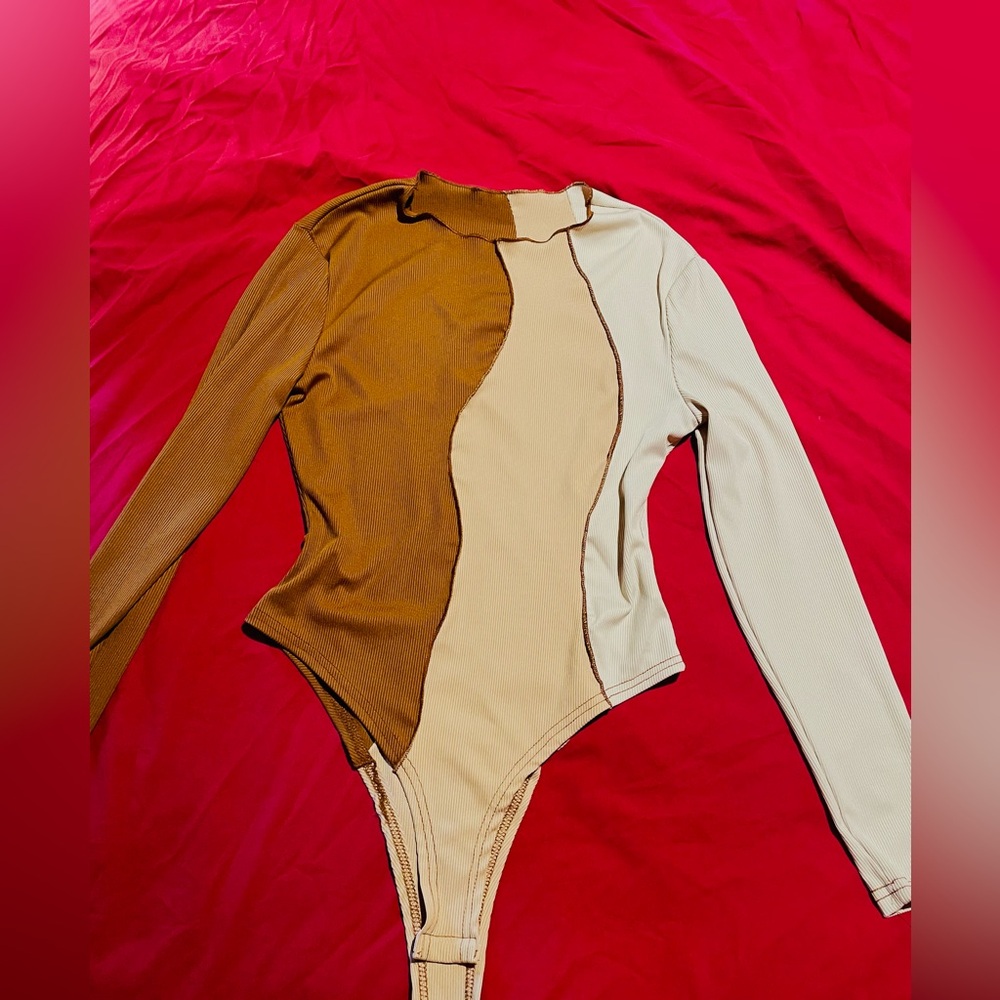 Tan and brown patterned retro bodysuit